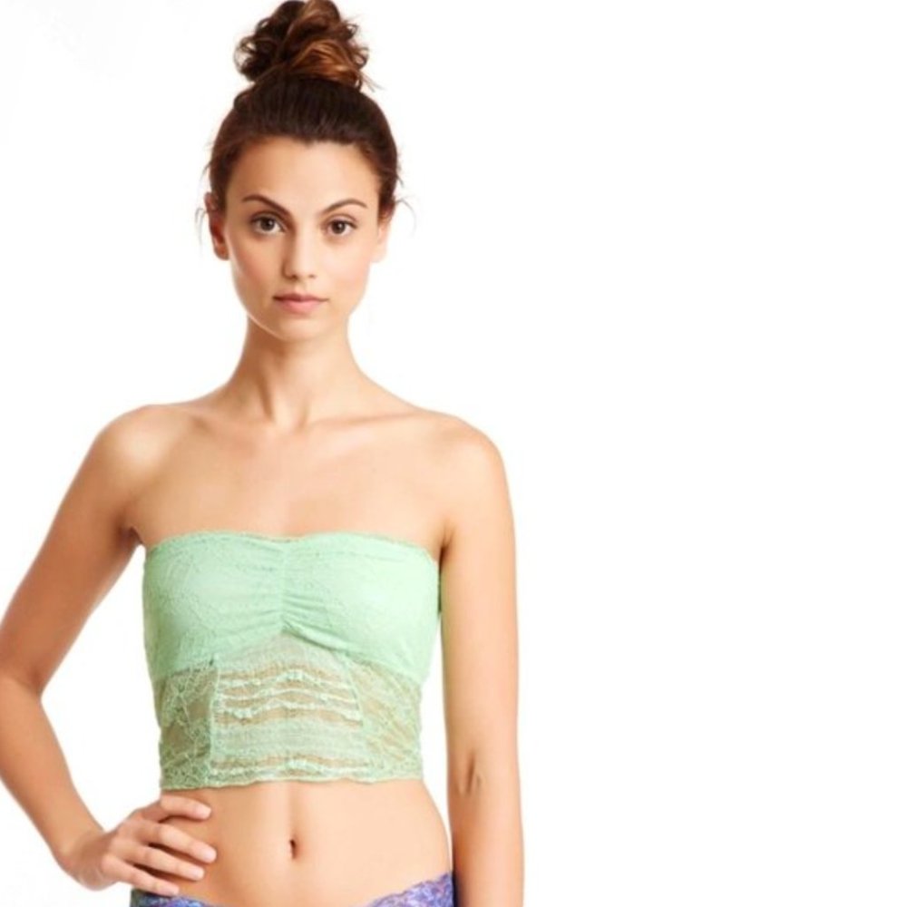 FREE PEOPLE - Intimately FP Galloon Lace Green Scalloped Cropped Bandeau Bra L - Picture 10 of 11